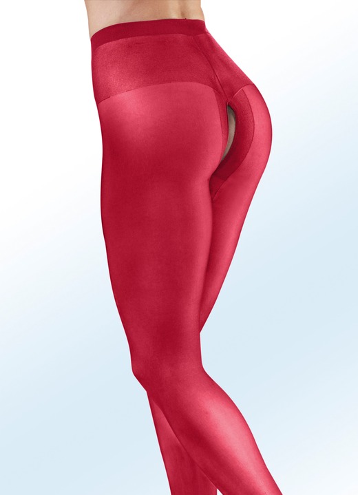 Gesundheit - Sexy Dreierpack Strumpfhosen mit offenem Schritt, in Größe 1 (36/38) bis 7 (56/58), in Farbe ROT Ansicht 1