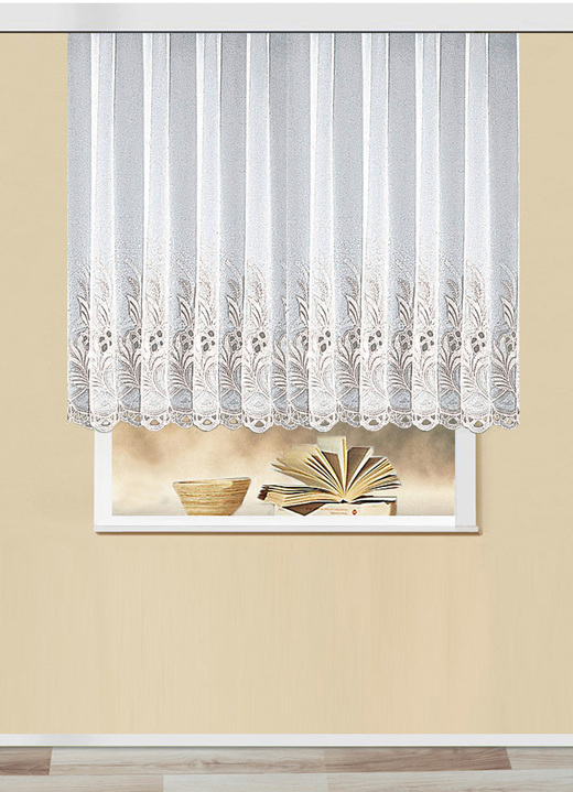 Klassisch - Stickerei-Vorhang in gerader Form mit Plauener Stickerei, in Größe 065 (H125xB300 cm) bis 161 (H175xB600 cm), in Farbe WEISS Ansicht 1