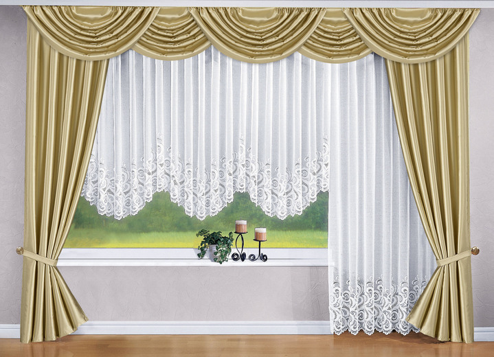 Klassisch - Blumenfenster-Store mit Universalschienenband, in Größe 052 (120x300cm) bis 115 (145x900cm), in Farbe WEISS Ansicht 1