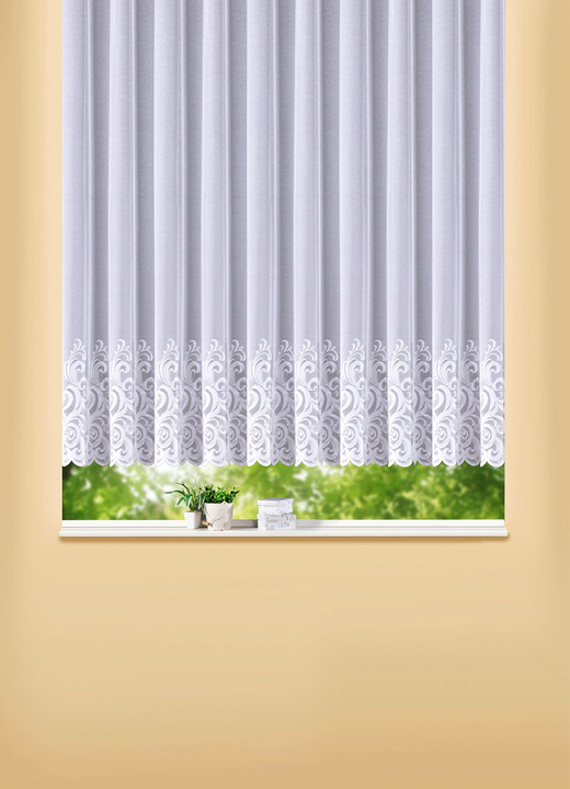 Klassisch - Blumenfenster-Vorhang mit geradem Abschluss, in Größe 140 (H120xB300 cm) bis 181 (H175xB600 cm), in Farbe WEISS Ansicht 1