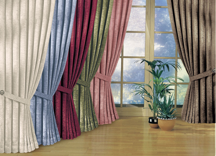 Klassisch - Übervorhänge-Garnitur mit Universalschienenband, in Größe 750 (H150xB115 cm) bis 899 (2er-Pack Raffhalter, 60 cm), in Farbe CREME Ansicht 1