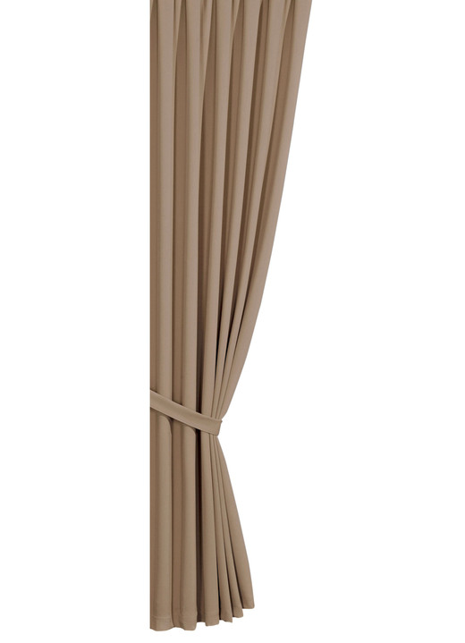 Klassisch - Verdunkelungs-Schals mit Universalschienenband, in Größe 119 (H150xB140 cm) bis 304 (2er-Pack Raffhalter, 80 cm), in Farbe CAMEL Ansicht 1