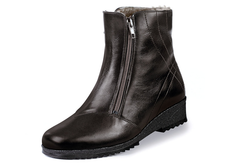 - Stiefelette mit zwei seitlichen Reissverschlüssen, in Größe 036 bis 042, in Farbe MOKKA