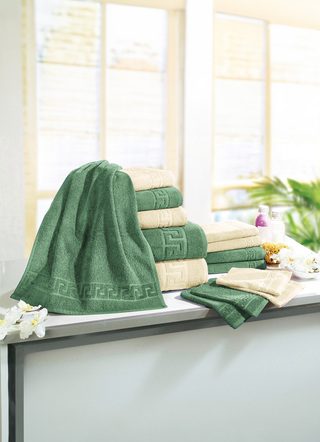 Frottierserie mit Mäander-Jacquard-Struktur