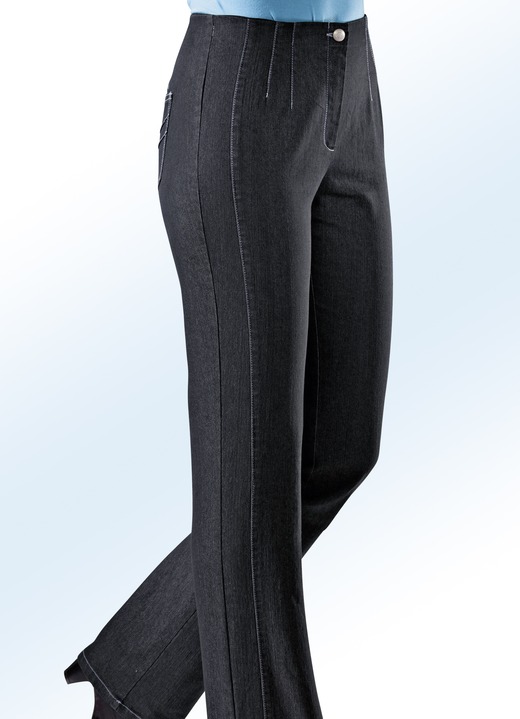 Hosen mit Knopf- und Reissverschluss - Jeans mit angeschnittenem Bund, in Größe 019 bis 096, in Farbe SCHWARZ Ansicht 1