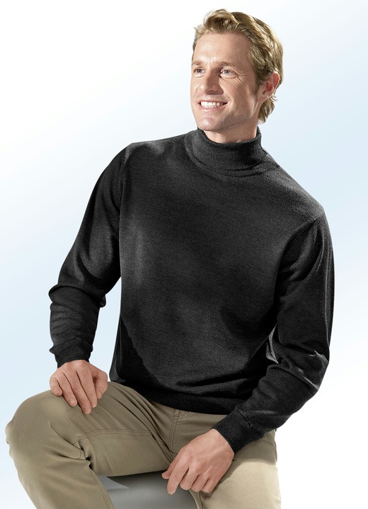Uni - Rollkragenpullover in 3 Farben mit Rippenstrick-Abschlüssen Uni - Rollkragenpullover in 3 Farben mit Rippenstrick-Abschlüssen, in Größe 046 bis 062, in Farbe SCHWARZ