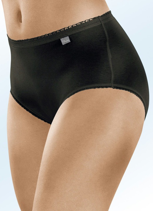 - Playtex Dreierpack Slips mit Spitzenbandabschlüssen, in Größe 038 bis 052, in Farbe SCHWARZ
