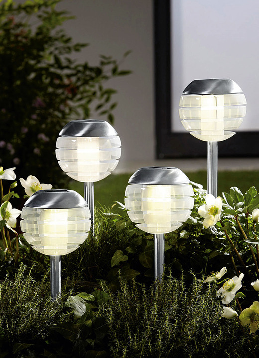 Gartenbeleuchtung - Solarleuchte mit Softone-LED, 4er-Set, in Farbe EDELSTAHL