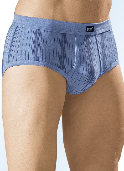 Slips & Unterhosen - Fünferpack Slips aus Feinripp mit Eingriff, in Größe 005 bis 014, in Farbe 3X JEANSBLAU MELIERT, 2X HELLGRAU MELIERT