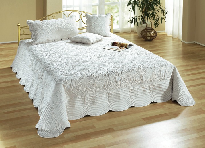 Heimtextilien - Satin Kissenbezüge und Tagesdecken mit Stickerei, in Größe 873 (für Einzelbett, 140x210 cm) bis 924 (1 Kissenbezug, 40x 80 cm), in Farbe CREME Ansicht 1