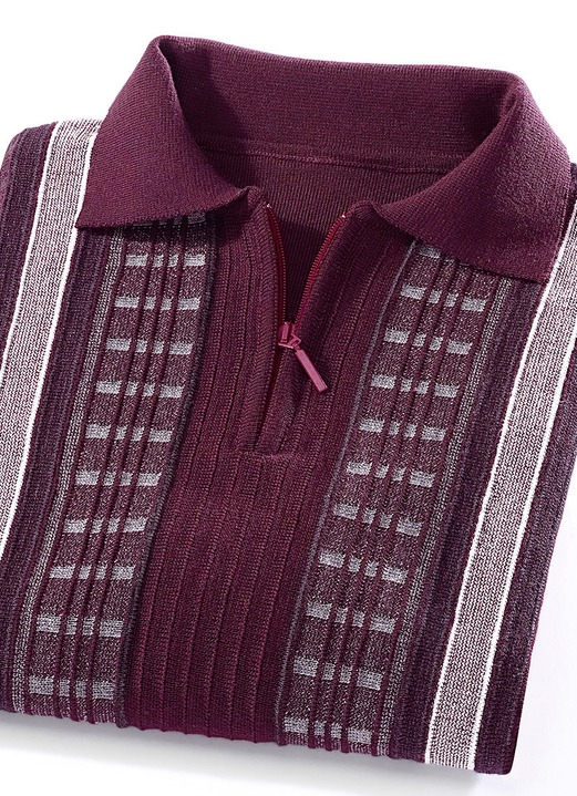 Gemustert - Faszinierender Polopullover mit kurzem Reissverschluss Gemustert - Faszinierender Polopullover mit kurzem Reissverschluss, in Größe 046 bis 062, in Farbe BORDEAUX MELIERT