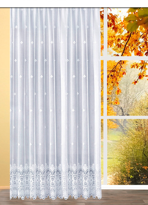 Klassisch - Vorhang Bordüre mit Universalschienenband, in Größe 160 (H145xB300 cm) bis 301 (H245xB750 cm), in Farbe WEISS, in Ausführung Bordüre Ansicht 1