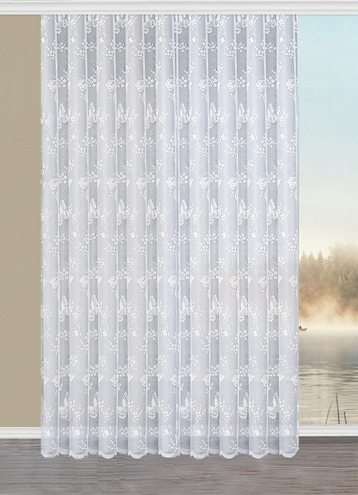 Klassisch - Vorhang Schmetterlinge mit Universalschienenband, in Größe 136 (H100xB300 cm) bis 291 (H245xB450 cm), in Farbe WEISS Ansicht 1