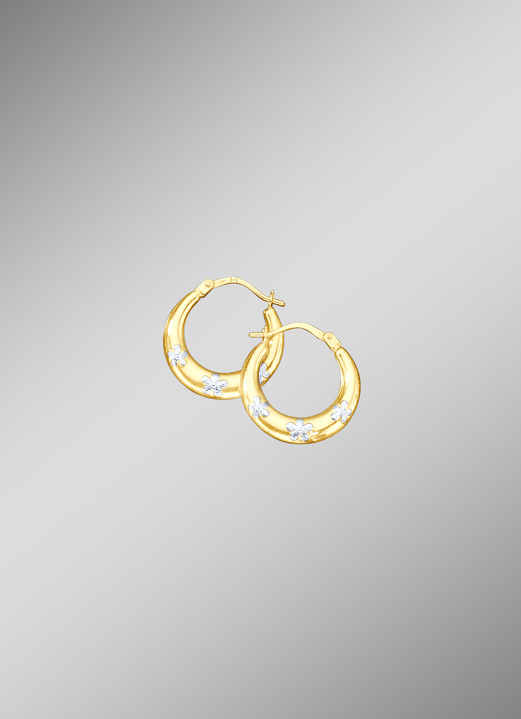 Ohrschmuck - Creolen mit Weissgoldblüten, in Farbe