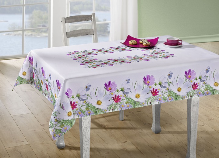 Heimtextilien - Tisch- und Raumdekoration «Blüten-Motive», in Größe 130 (Deckchen, 35/ 50 cm) bis 404 (Kissenhülle, 40/ 40 cm), in Farbe WEISS/BUNT