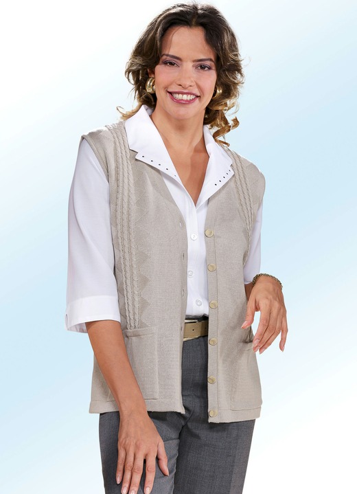 Strickgilets - Strickgilet mit Baumwolle Strickgilets - Strickgilet mit Baumwolle, in Größe 038 bis 054, in Farbe BEIGE