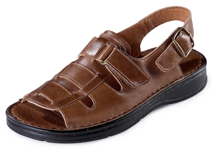 Sandalen & Pantoletten - Gemini, klassische Herren-Sandalen, mit Klettverschluss, in Größe 040 bis 047, in Farbe COGNAC