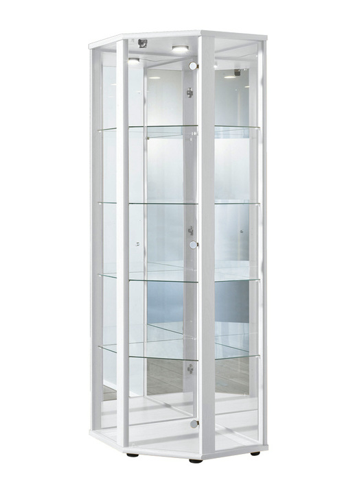 Möbel - Eck-Vitrine mit LED-Beleuchtung, in Farbe WEISS Ansicht 1