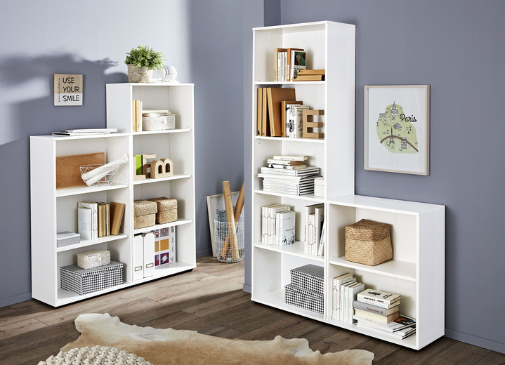 Möbel - Klassische Regal-Serie mit Kunststofffüssen, in Farbe WEISS, in Ausführung Regal, 2 Fächer Ansicht 1