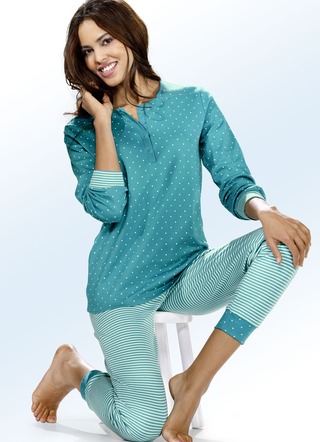 Interlock Pyjama, Langarm mit Knopfleiste und Bündchen