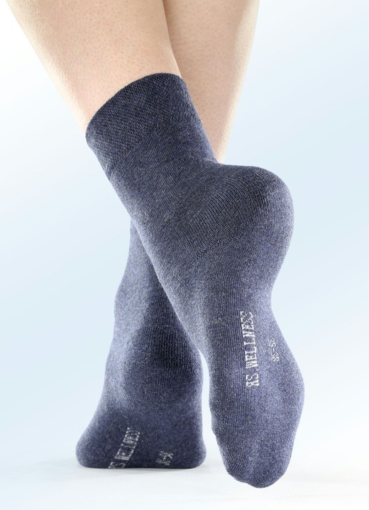 Unterwäsche - Sechserpack Socken mit weicher Innensohle, in Größe 1 (Schuhgr. 35-38) bis 3 (Schuhgr. 43-46), in Farbe 2X BLAUTÖNE, 2X GRAUTÖNE, 2X SCHWARZ Ansicht 1