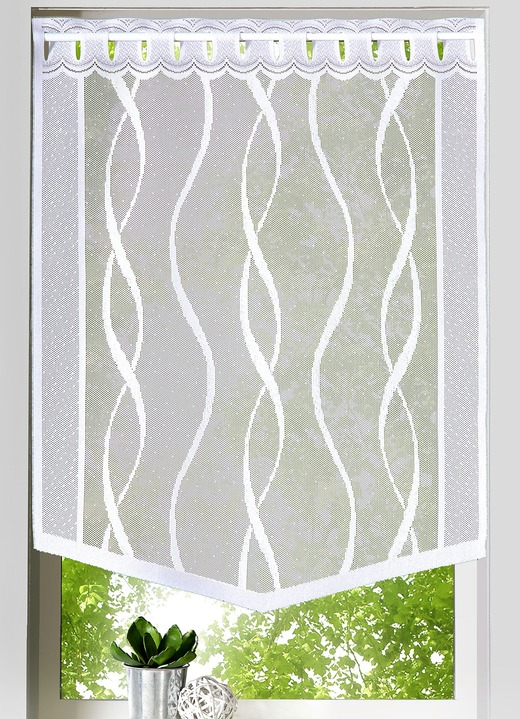 Modern - Fenster- und Türbehang «Welle», in Größe 309 (Fensterbehang, 2er-Set H 80xB40 cm) bis 349 (Türbehang H180xB90 cm), in Farbe WEISS Ansicht 1