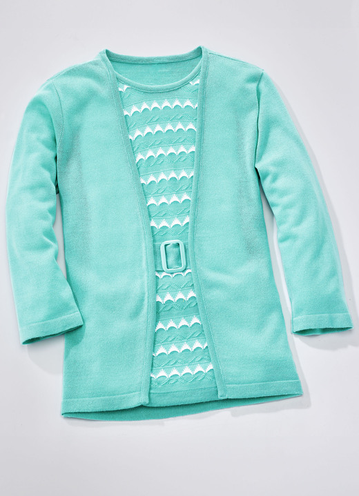 3/4-Arm - Pullover in Twinset-Optik, in Größe 036 bis 052, in Farbe AQUA-WEISS Ansicht 1
