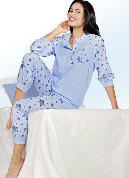 Pyjamas & Shortys - Zweierpack Pyjamas mit Bündchen und Sternchendessin, in Größe 036 bis 056, in Farbe BLAU/ROSA Ansicht 1