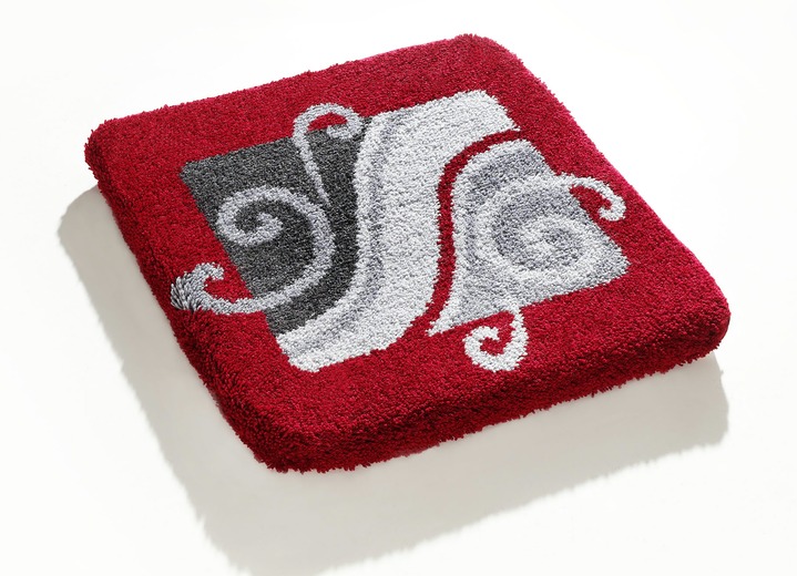 Badgarnituren - «GRUND» Badgarnitur in verschiedenen Farben, in Größe 100 (Vorleger halbrund, 50/ 80 cm) bis 109 (Hänge-WC-Vorleger, 50/ 50 cm), in Farbe ROT-GRAU Ansicht 1