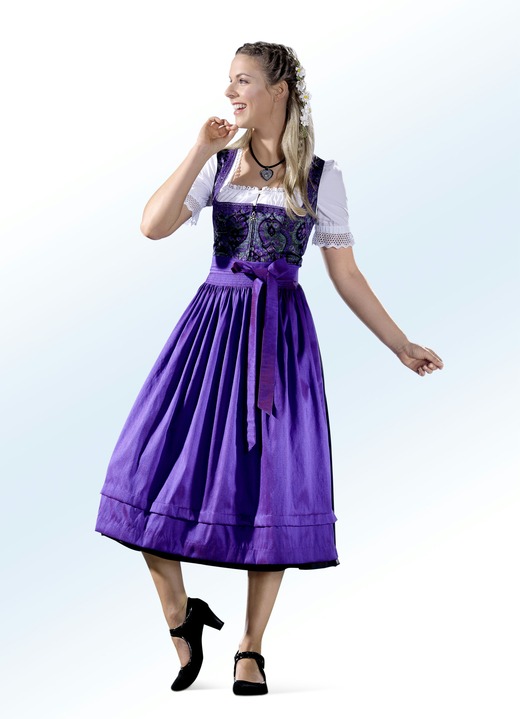 - Dirndl mit Schürze von ROSE-DIRNDL, in Größe 038 bis 056, in Farbe LILA-GRÜN
