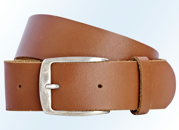 Gürtel - Trendiger Herren-Gürtel aus Leder, 4 cm breit Gürtel - Trendiger Herren-Gürtel aus Leder, 4 cm breit, in Größe 090 bis 120, in Farbe COGNAC