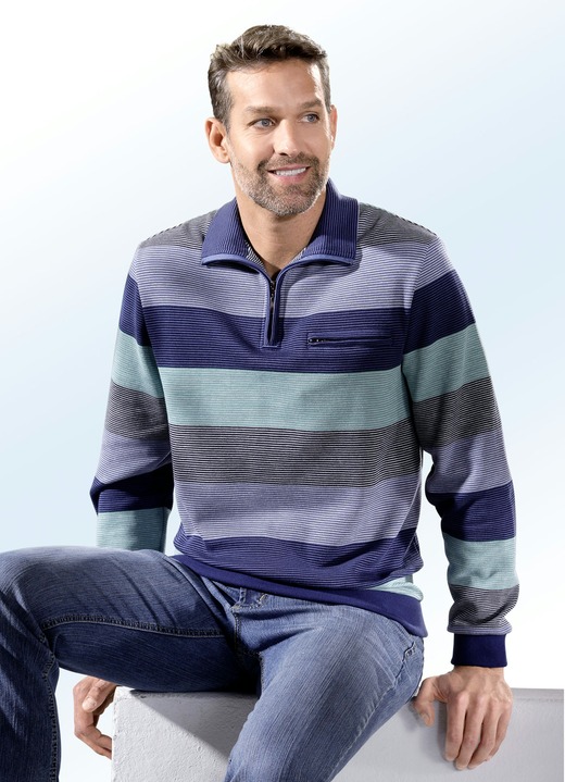 Shirts & Sweatshirts - Troyer mit kurzem Reissverschluss, in Größe 046 bis 062, in Farbe MARINE-MINT-HELLBLAU-WEISS