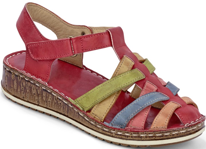 Sandaletten & Pantoletten - Gemini Riemchen-Sandalette mit dezenter Knitter-Struktur, in Größe 036 bis 042, in Farbe ROT-BUNT