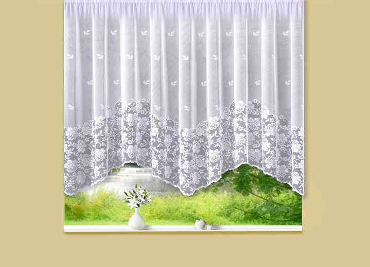Klassisch - Aparter Bogenvorhang mit Automatikfaltenband, in Größe 136 (H100xB300 cm) bis 165 (H145xB600 cm), in Farbe WEISS Ansicht 1