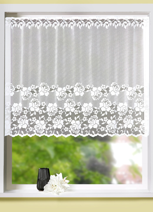 Klassisch - Dekorativer Kleinfenster-Vorhang mit Stangendurchzug, in Größe 120 (H80xB100 cm) bis 125 (H100xB150 cm), in Farbe WEISS