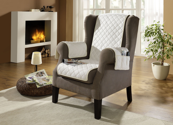 Sessel- & Sofaüberwürfe - Sessel-,Couch- und Armlehnenschoner aus Schafschurwolle, in Farbe CREME, in Ausführung Sesselschoner Ansicht 1