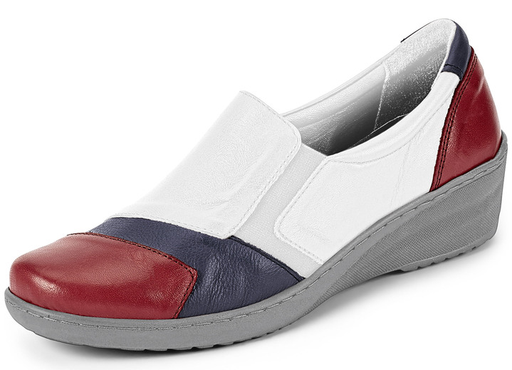 Slipper & Schnürschuhe - Gemini Slipper mit seitlichen Gummizügen, in Größe 036 bis 042, in Farbe WEISS-ROT-BLAU Ansicht 1
