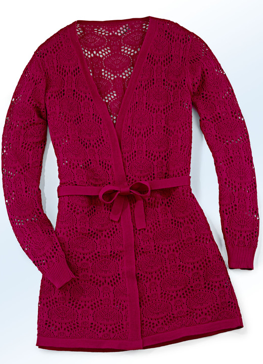 - Long-Strickjacke mit Bindegürtel, in Größe 038 bis 052, in Farbe ROT