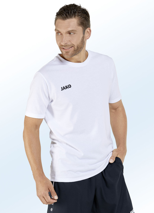 Freizeitshirts & -Kombinationen - Doppelpack Shirt von «Jako» in 6 Farben, in Größe 3XL (58/60) bis XXL (56), in Farbe WEISS-ROT Ansicht 1