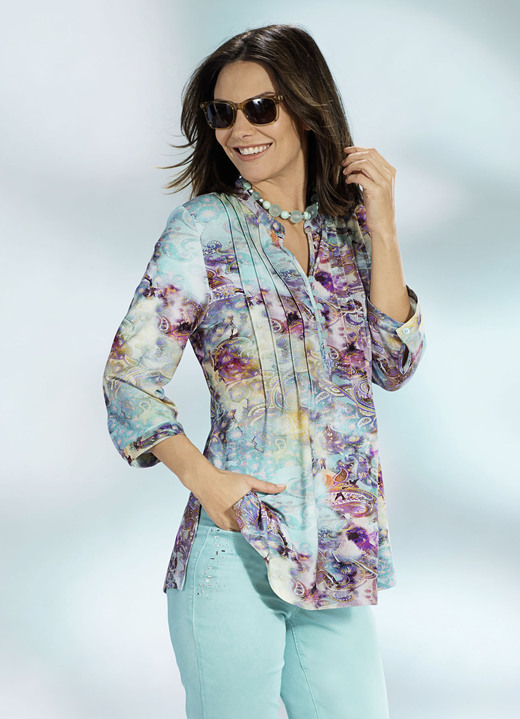- Shirt-Tunika mit hübscher Biesenzier, in Größe 036 bis 054, in Farbe TÜRKIS-FLIEDER Ansicht 1