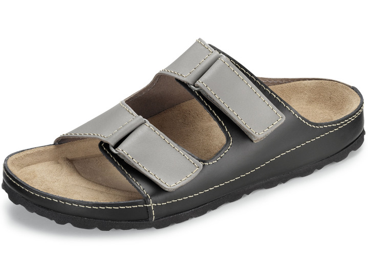 Sandalen & Pantoletten - GINO GALANTE, klassische Herren-Pantoletten, aus Leder, in Größe 040 bis 046, in Farbe GRAU-SCHWARZ Ansicht 1