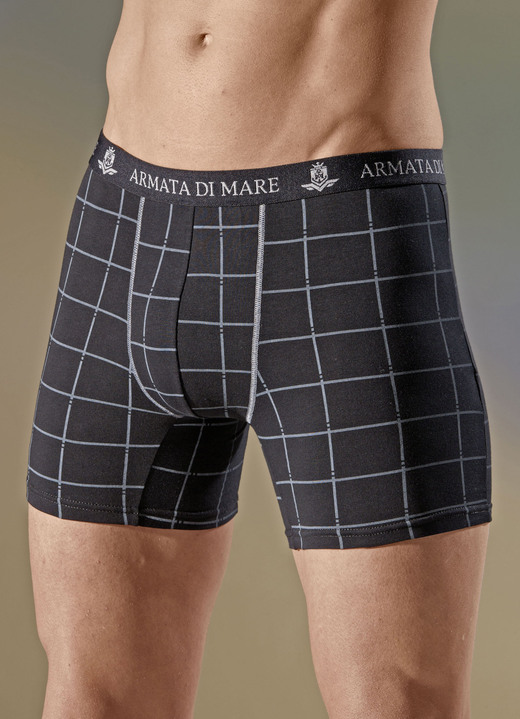 Herrenunterwäsche - Dreierpack Pants mit Karodessin und Elastikbund, in Größe 005 bis 011, in Farbe SCHWARZ Ansicht 1