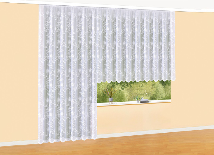 Klassisch - Vorhang Blütenranke mit Universalschienenband, in Größe 136 (H100xB300 cm) bis 283 (H245xB300 cm), in Farbe WEISS Ansicht 1