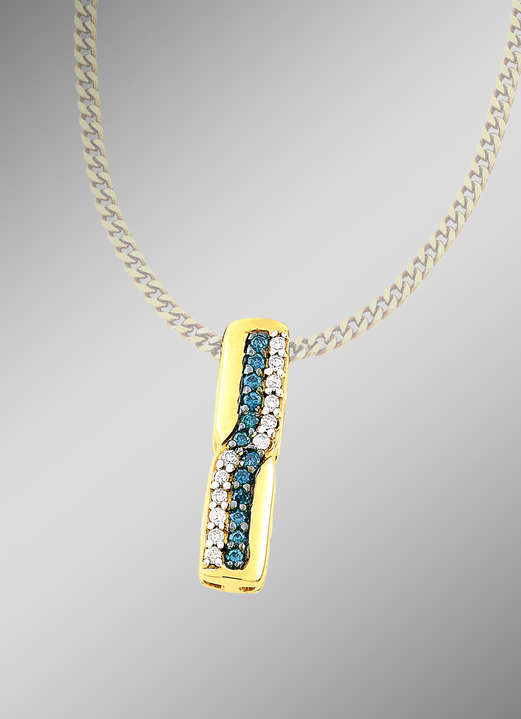 Anhänger - Entzückender Anhänger mit weissen und blauen Brillanten, in Farbe
