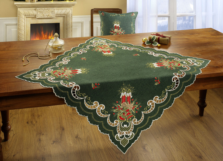 Tischdecken - Weihnachtliche Tisch- und Raumdekoration, in Größe 130 (2x Platzset oval, 30/ 45) bis 190 (Tischdecke, 110/110), in Farbe GRÜN-ROT Ansicht 1