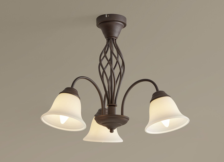 Deckenlampe - Lampenserie aus Metall mit Glasschirmen, in Farbe ROST, in Ausführung Deckenleuchte, 3-flammig Ansicht 1