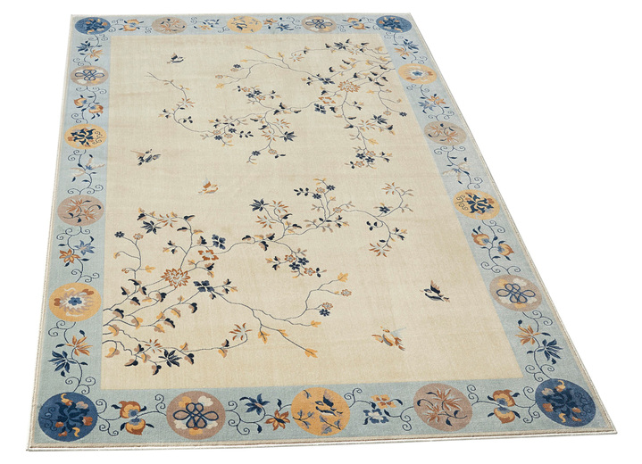 Teppiche - Brücken und Teppiche mit Blumen- und Rankenmotiven, in Größe 100 (50x 80 cm) bis 288 (240x340 cm), in Farbe BEIGE-HELLBLAU Ansicht 1