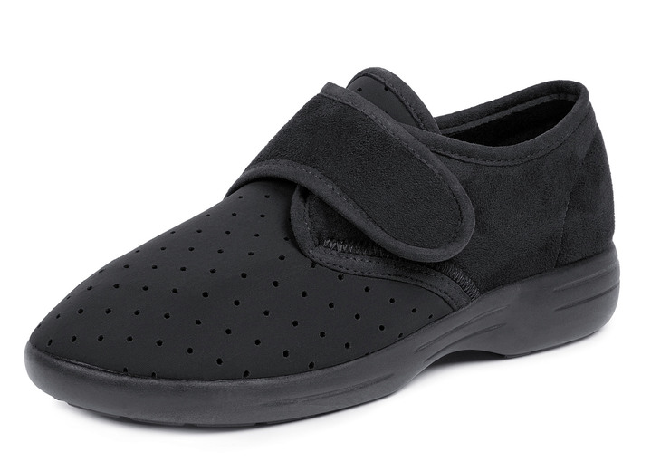 Slipper & Schnürschuhe - Aerosoft® Flex Stretch-Klettslipper von Jürgen Hirsch®, in Größe 036 bis 046, in Farbe SCHWARZ Ansicht 1