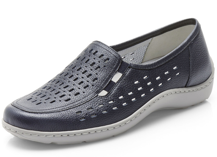 Slipper & Schnürschuhe - Waldläufer Slipper mit Leder-Massagefussbett, in Größe 3 1/2 bis 8, in Farbe DUNKELBLAU Ansicht 1