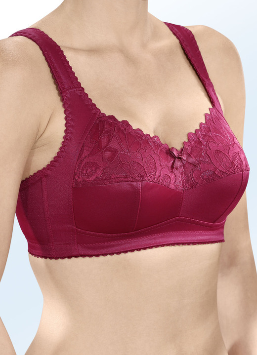 Damenunterwäsche - BH mit elastischer Spitze, in Größe 080 bis 110, in Cup E, in Farbe BORDEAUX Ansicht 1
